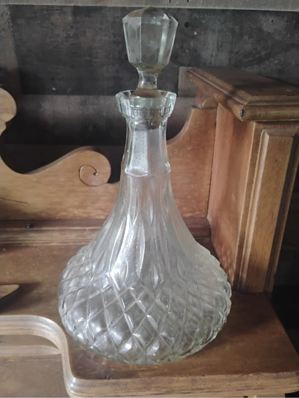 Vintage Cut Glass Crystal Decanter with Matching Stopper